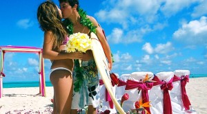Wedding kiss at beach